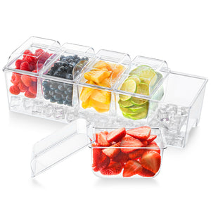 Lifewit Chilled Condiment Box, Condiment Server with 5 Containers (2.3 Cups) Individual Lids, Tray with Removable Plate