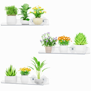 Lifewit Window Plant Floating Shelf 15 Inch, 3 Pack Acrylic Suction Cup Shelves