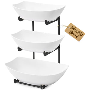 Lifewit Plastic Fruit Bowl for Kitchen Counter, 3 Tier Fruit Basket with Black Metal Stand