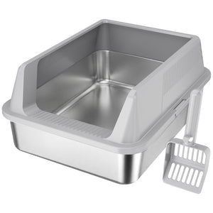 Lifewit Stainless Steel Litter Box for Kitty, Small Metal Cat Litter Tray with Non-Slip Pads