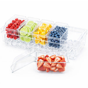 Lifewit Chilled Condiment Containers with Lids, Plastic Taco Bar Serving Set for Party with 5 Containers