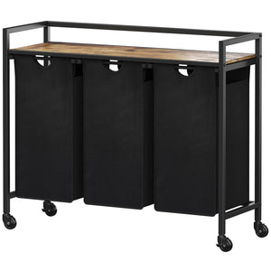 Lifewit 3 Section Laundry Hamper with Wheels, Rolling Laundry Basket, Black/Grey